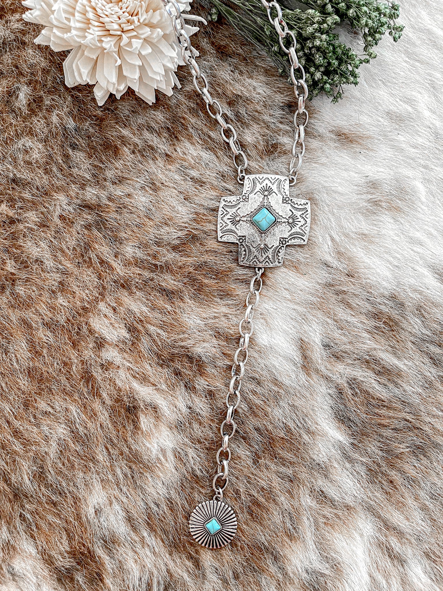 Turquoise Cross Y Necklace