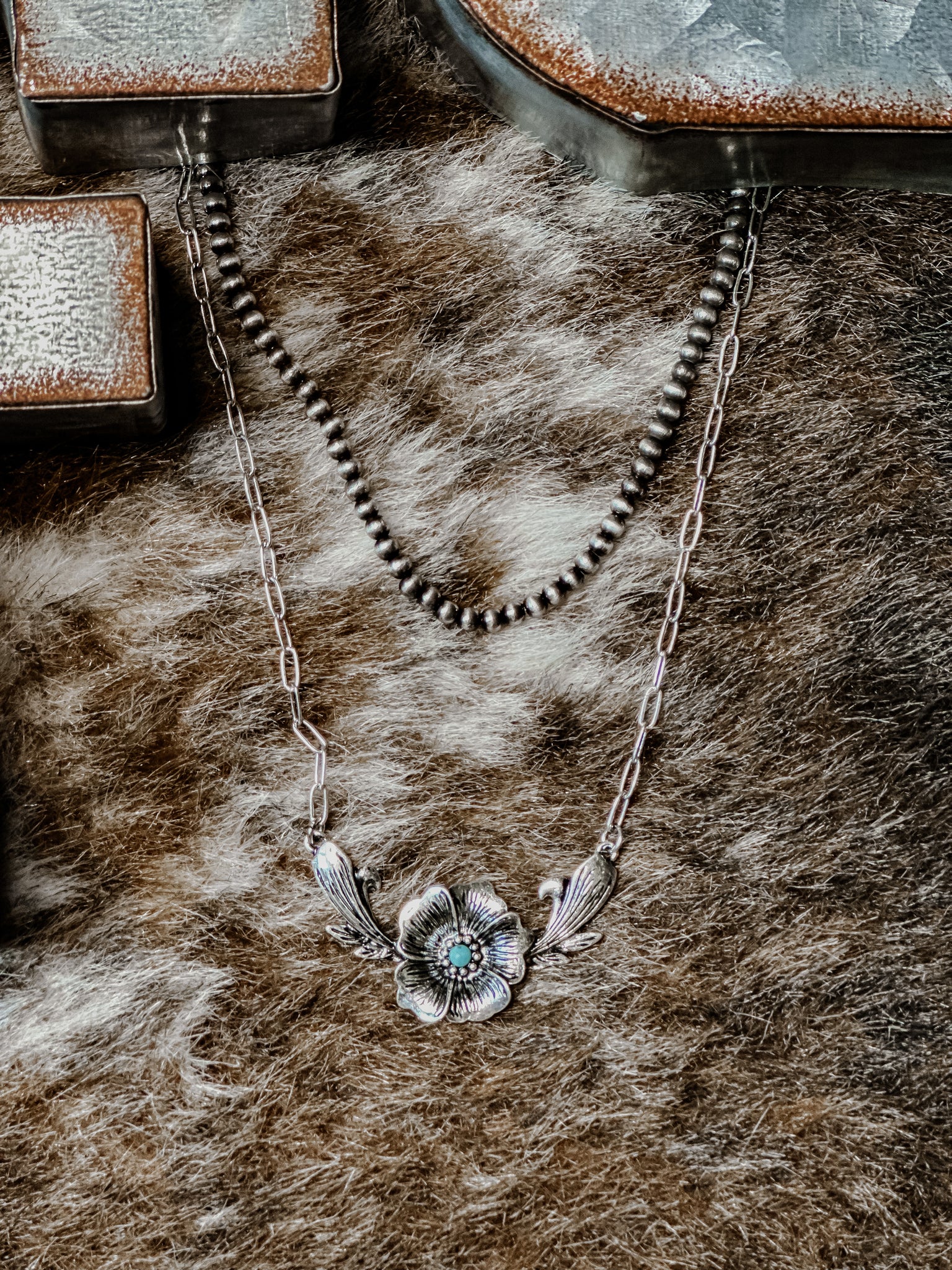 Turquoise and Silvertone Layered Necklace