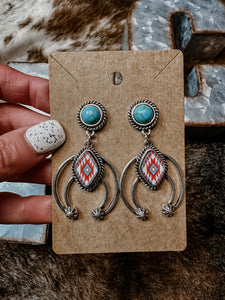 Turquoise and Silvertone White Multi Burlington Arch Earrings