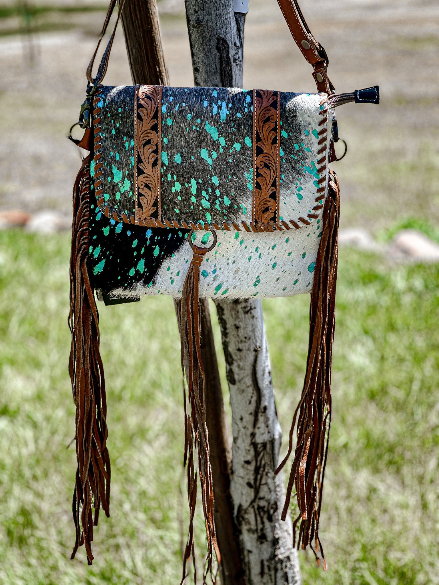 Hues Of Sky Leather Cowhide Bag