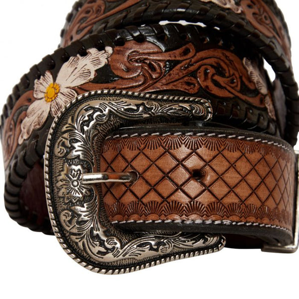 Brown Hand-Tooled Leather Belt